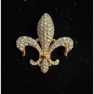 Swan Signed Swarovski Fleur de Lis Pave Crystal pin